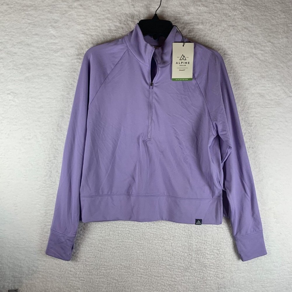 Alpine Design Shirt Womens Small Lilac Polyester Mock Field Knit 1/4‎ Zip 7104